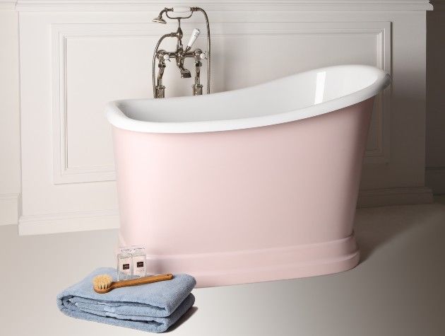 short but deep pink free standing bath