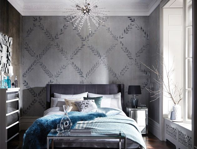 Glamourous bedroom with decadent details and reflective surfaces 2