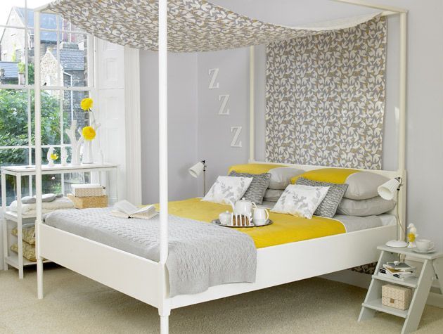 Mellow yellow and calming grey bedroom 3