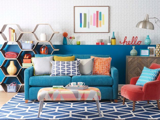 Modern retro living room with geometric patterns 3