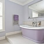 Before and after Converted en suite with bold lilac tub 1