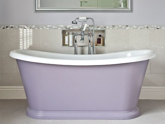 Before and after Converted en suite with bold lilac tub 2