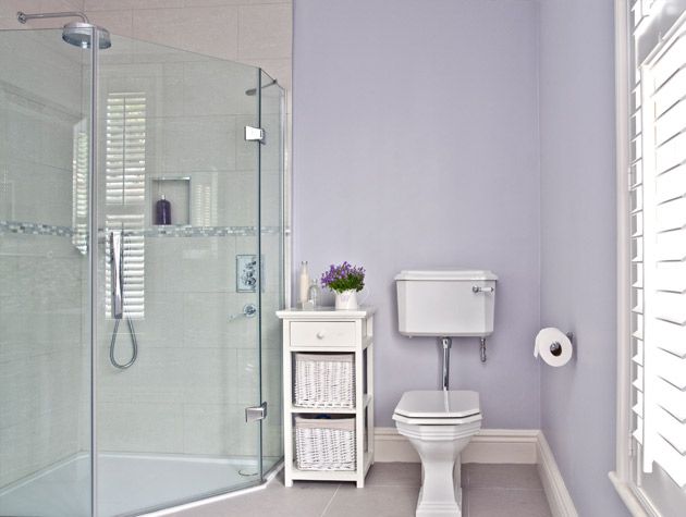 Before and after Converted en suite with bold lilac tub 3