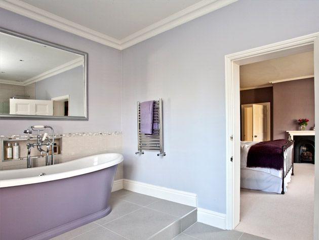 Before and after Converted en suite with bold lilac tub 5