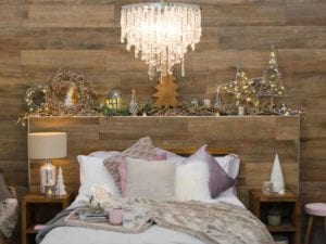 natural neutral colour palette, ski lodge theme bedroom Good Homes roomset at Ideal Home Show 2017