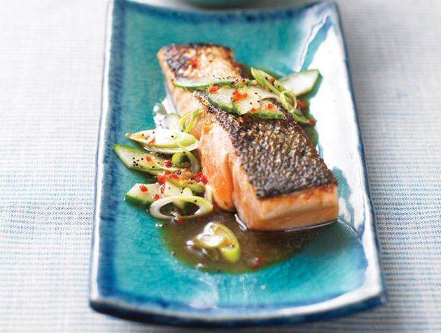 pan fried salmon with asian style cucumber sauce