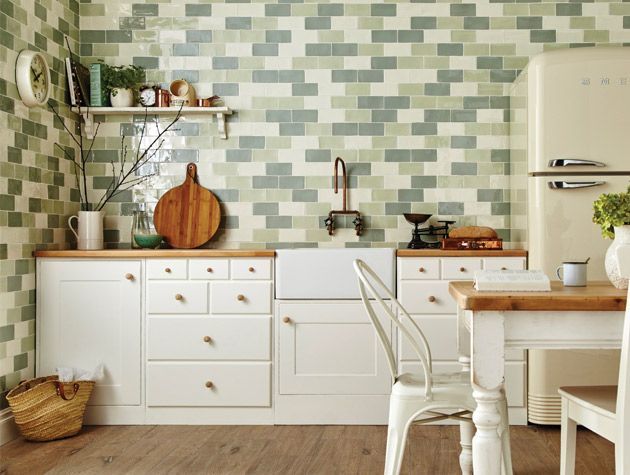 country kitchen with metro gloss wall tiles