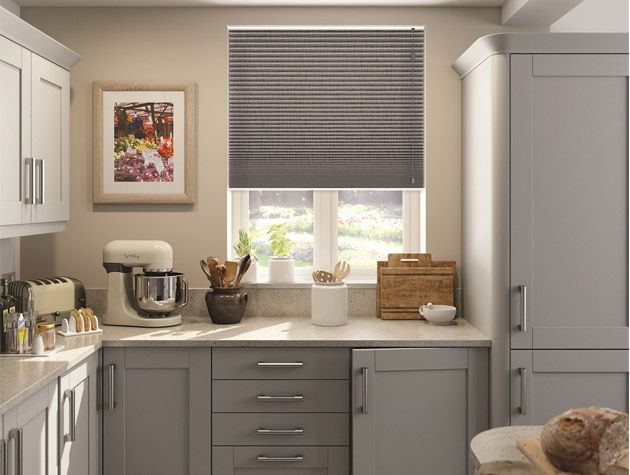 grey blinds in kitchen