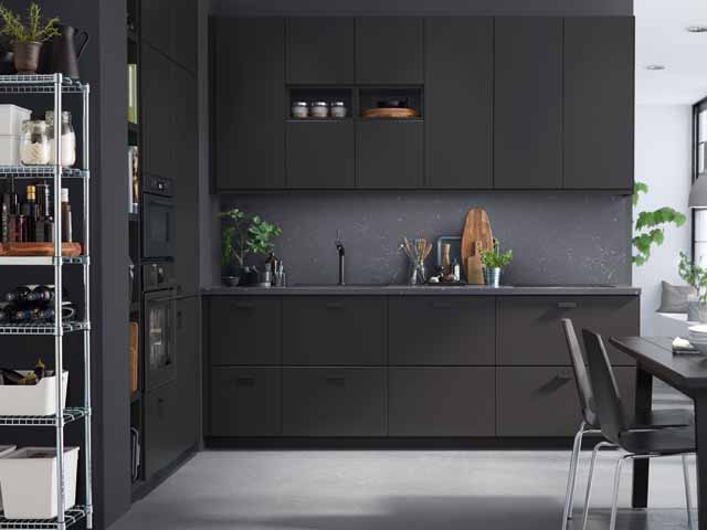 ikea kungsbacka black dramatic kitchen 2018 trend roomset at ideal home show