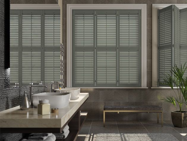 premium blinds in sage in grey scheme bathroom
