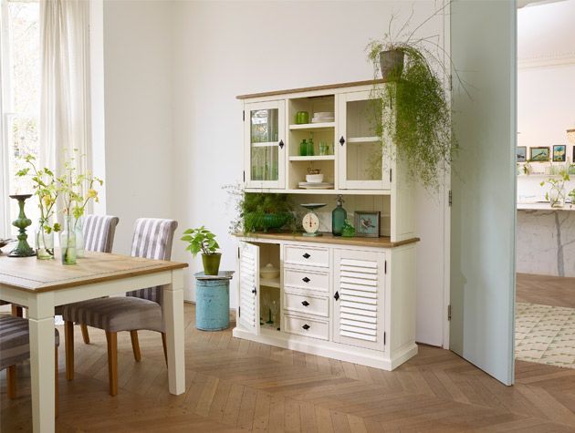 shutter brushed oak and painted large dresser in country themed kitchen