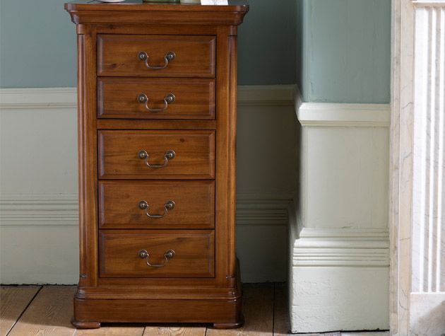 solid hardwood tall cabinet in hall way