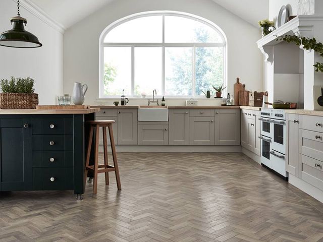 storm oak parquet flooring in a kitchen by Karndean design flooring
