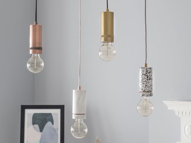 terrazzo,quartz, marble, brass, copper ceiling lightbulbs by bare bones lighting available at bhs ss18