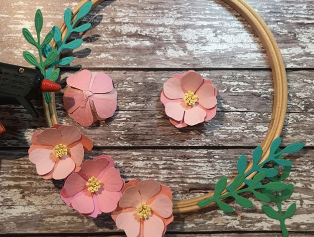 diy spring wreath making materials glue gun pink flowers