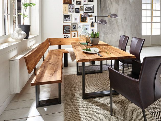 wooden dining table leather chairs