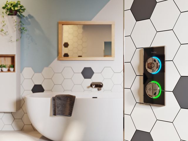 closeup of smarTap digital smart tech home system in a bathroom