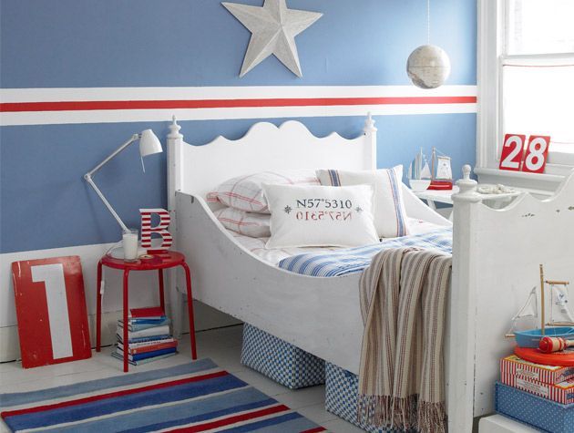 red white and blue striped childrens bedroom decor