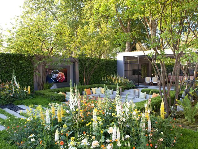 the eco city garden at chelsea flower show 2018 during the day