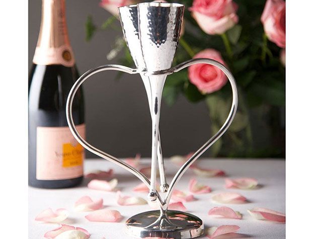 heart shaped silver plated champagne flute wedding gifts