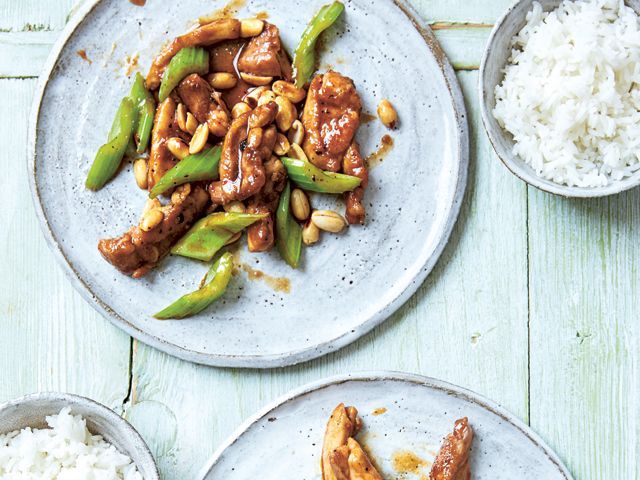 oyster sauce chicken, celery and peanuts with rice recipe by ching he huang from her book stir crazy