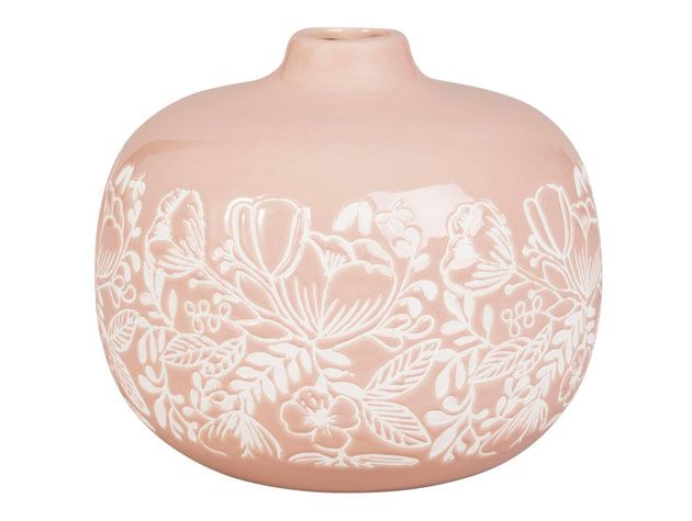 pale pink ceramic bowl vase with white floral print maison du monde