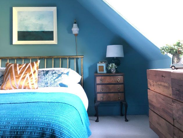 wooden hand painted bedroom furniture in teal scheme bedroom