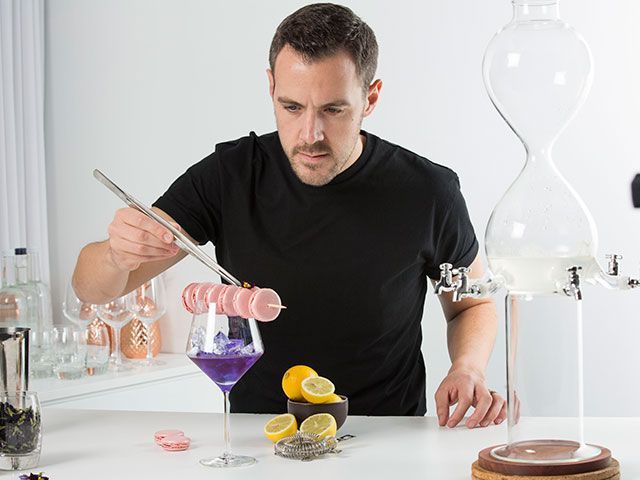 The amateur mixologist, Matt Hollidge, making not pink drink cocktail inspired by google pixel 3 phone - cocktail recipe - kitchen - goodhomesmagazine.com