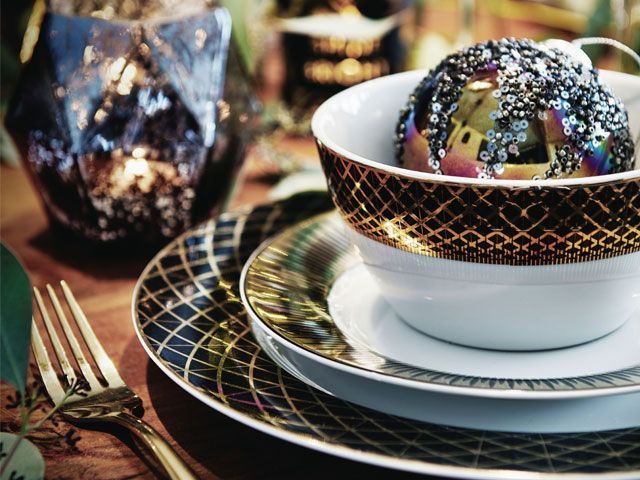 Christmas table setting with bauble decorations -next-home-living-room-goodhomesmagazine.com