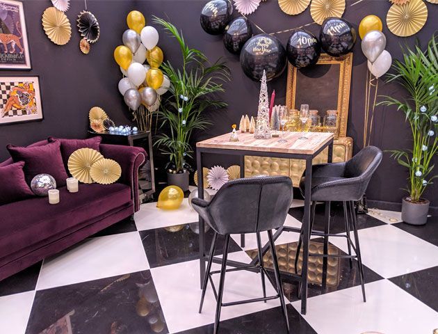 NYE disco fever-themed dining room Good Homes' Christmas roomsets at the Ideal Home Show 2018 - roomsets-goodhomesmagazine.com