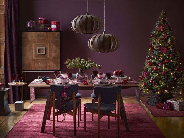 Ruby red-themed Christmas dining room -john-lewis-and-partners-dining-room-goodhomesmagazine.com