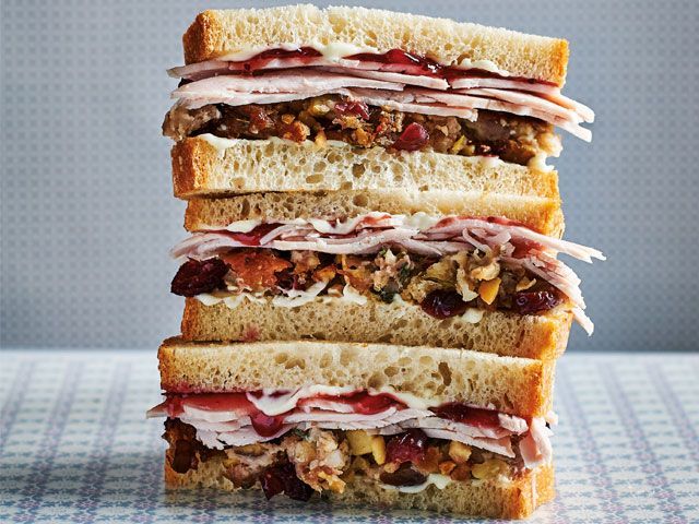 Stack of turkey sandwiches from Posh Sandwiches by Rosie Reynolds -qaudrille-living-room-goodhomesmagazine.com
