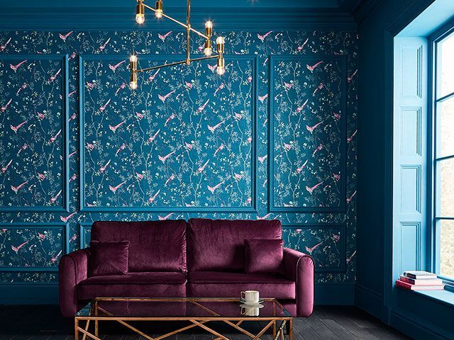 Tori bird print in teal wallpaper of the year by Graham & Brown - wallpaper trends 2019 - goodhomesmagazine.com