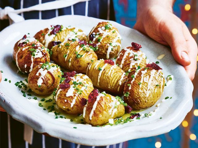 Vegan hasselback potatoes with cheese sauce from Vegan Christmas by Gaz Oakley -quadrille-kitchen-goodhomesmagazine.com
