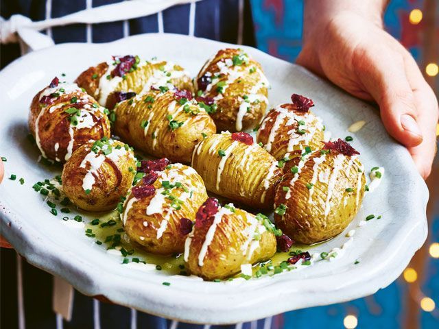 Vegan hassleback potatoes with cheese from Vegan Christmas by Gaz Oakley -quadrille-kitchen-goodhomesmagazine.com