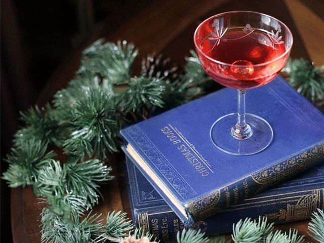 red-christmas-cocktail-on-blue-book-with-foliage