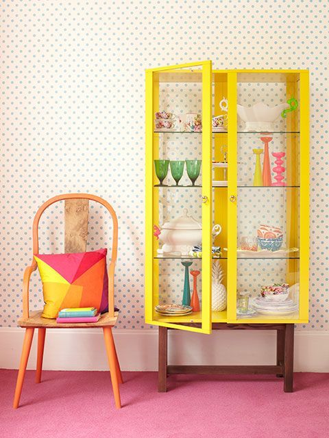 Yellow shop curio cabinet