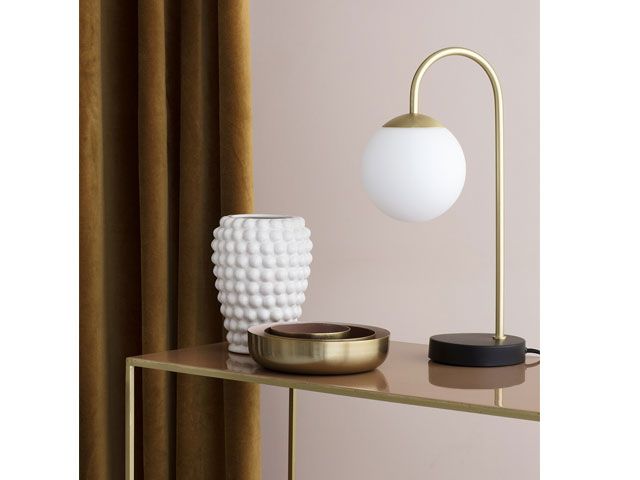 Gold and white ball table lamp -trouva-living-room-goodhomesmagazine.com