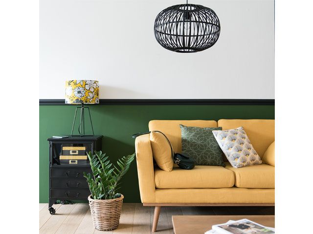 Maisons du Monde SS19 Paper Shop trend showcased in living room with yellow sofa -maisons-du-monde-living-room-goodhomesmagazine.com