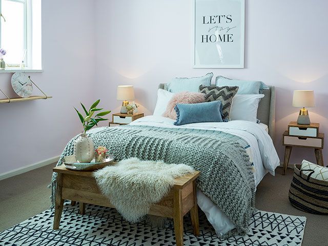 Lorraine Kelly's daughter's bedroom, dressed in soft pinks, blues and greys