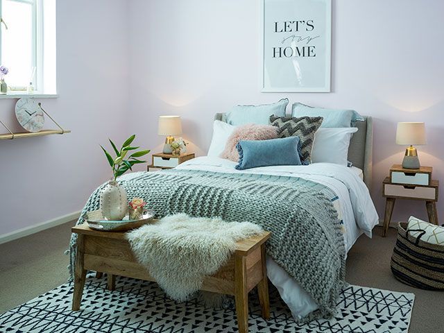 Lorraine Kelly's daughter's bedroom, dressed in soft pinks, blues and greys