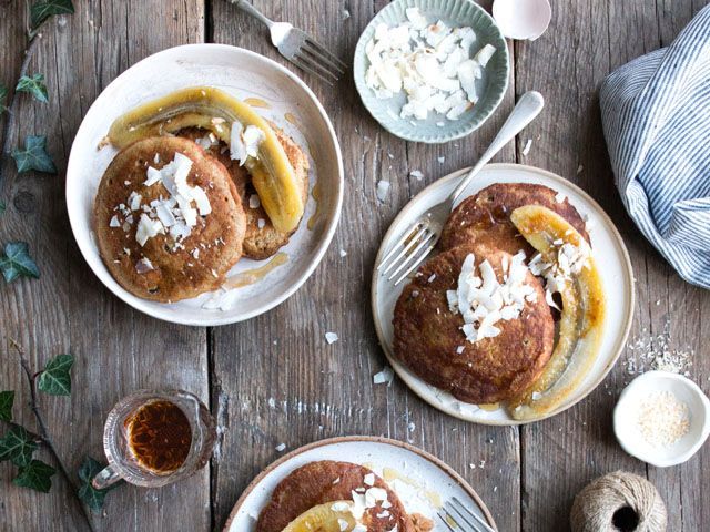 gluten free pumpkin pancakes with banana and coconut by madeleine shaw