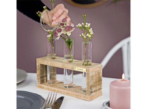 The Forest & Co personalised stem vase holder with flowers -notonthehighstreet-the-forect-and-co-goodhomesmagazine.com