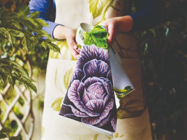 bold botanical tea cups towels cabbage print royal horticultural society goodhomesmagazine