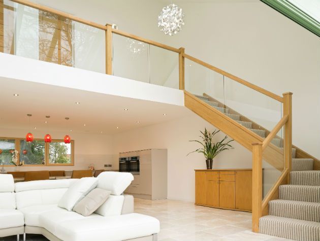 open plan living area with staircase
