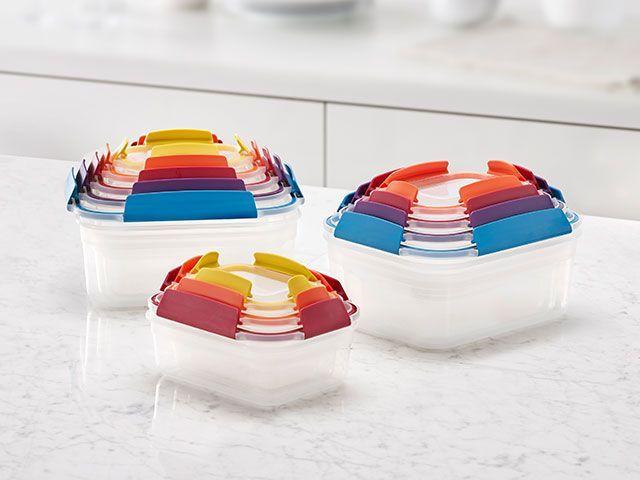 Joseph Joseph stackable BPA-free food containers with multicoloured lids