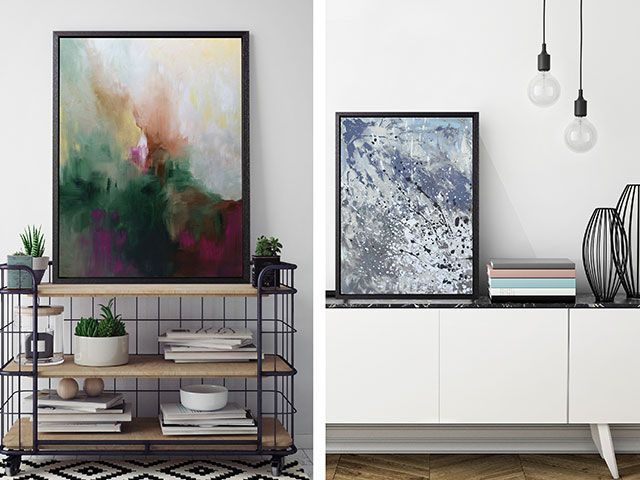 Two examples of placing artwork onto shelves, rather than hanging on walls
