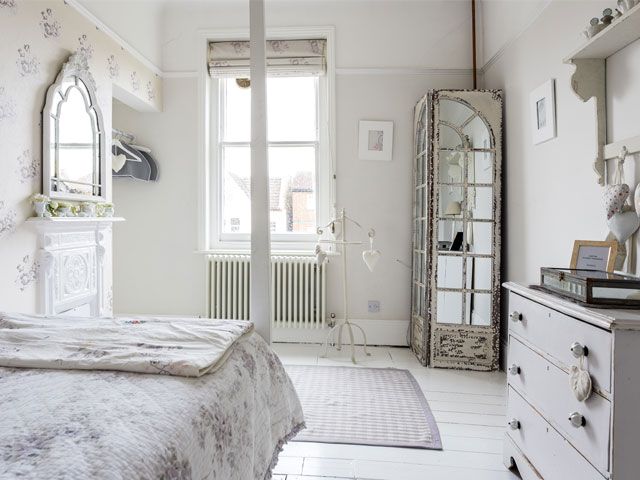 A photo of the Plum Guide house, the Ivory Mansion's shabby chic, white scheme bedroom -living-room-goodhomesmagazine.com