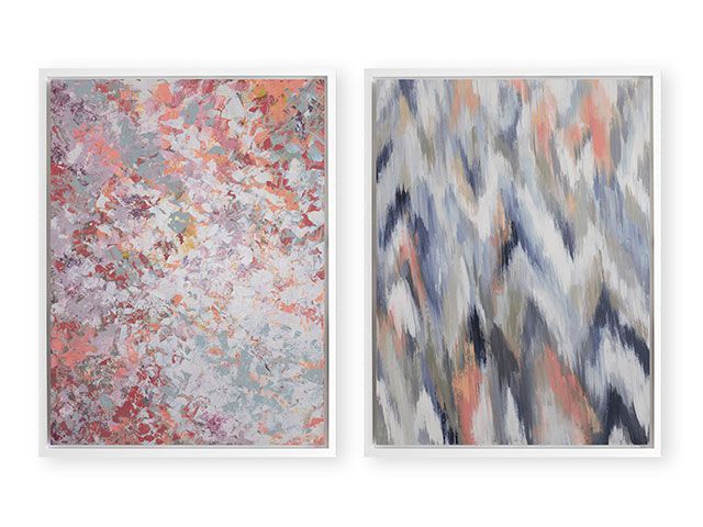 Two pink abstract prints side-by-side from AttikoArt