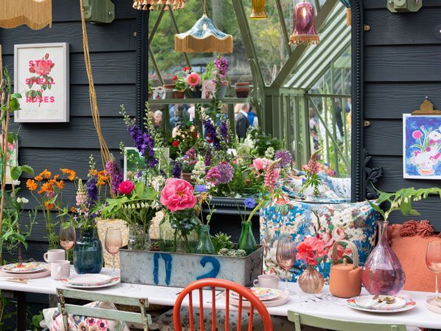 dining table accessories in the Alitex Greenhouse styled by Selina Lake at chelsea flower show 2019